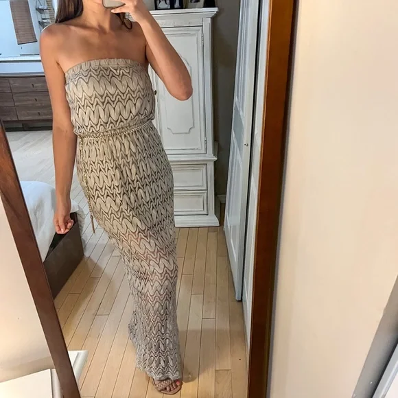 Dresses | Neutral Floor Length Summer Lace Maxi With Gold Accents | Poshmark